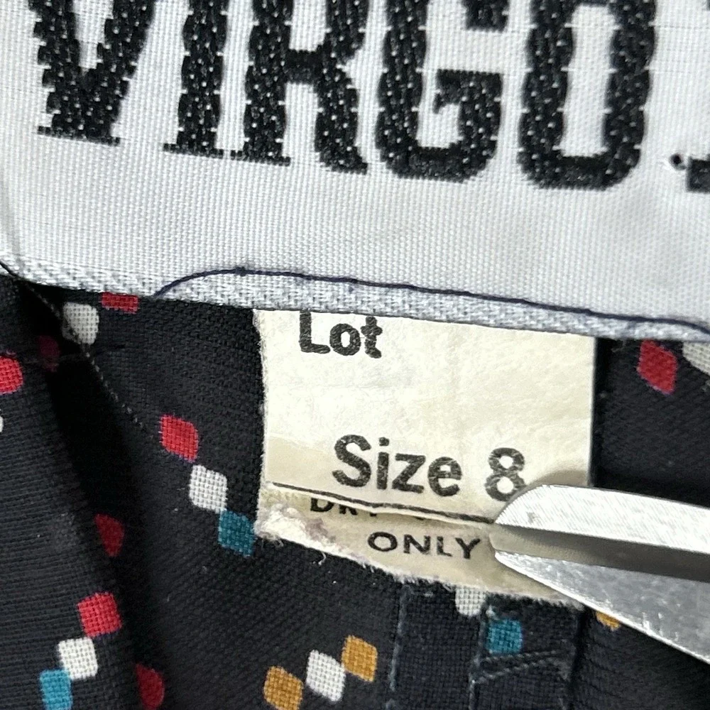 Vintage Virgo II Floral Retro Midi Dress Black Polka Dot Women's 8 Union Made - Picture 5 of 10
